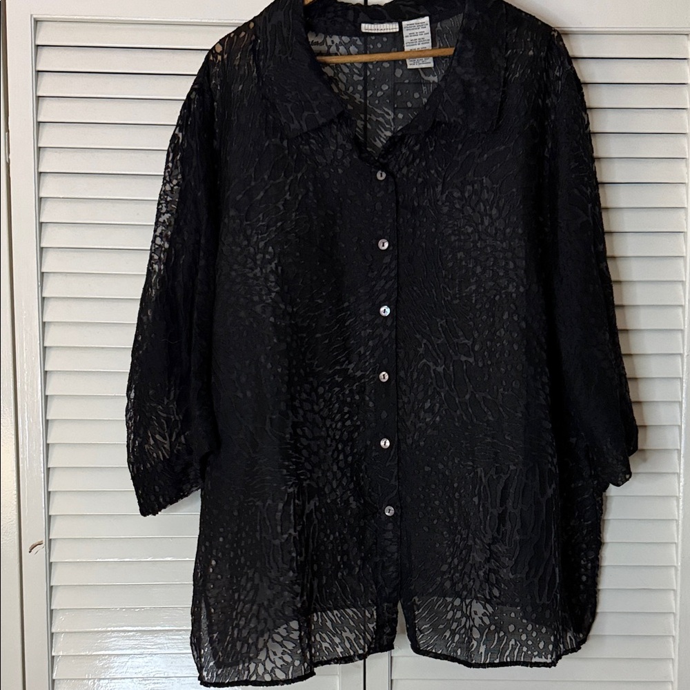 Chic Black Sheer Button Down Shirt